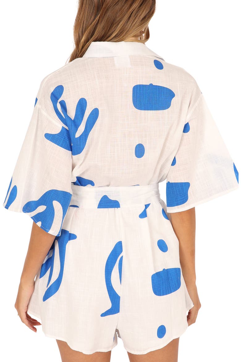Kellie Cotton Romper, Alternate, color, WHITE/ BLUE