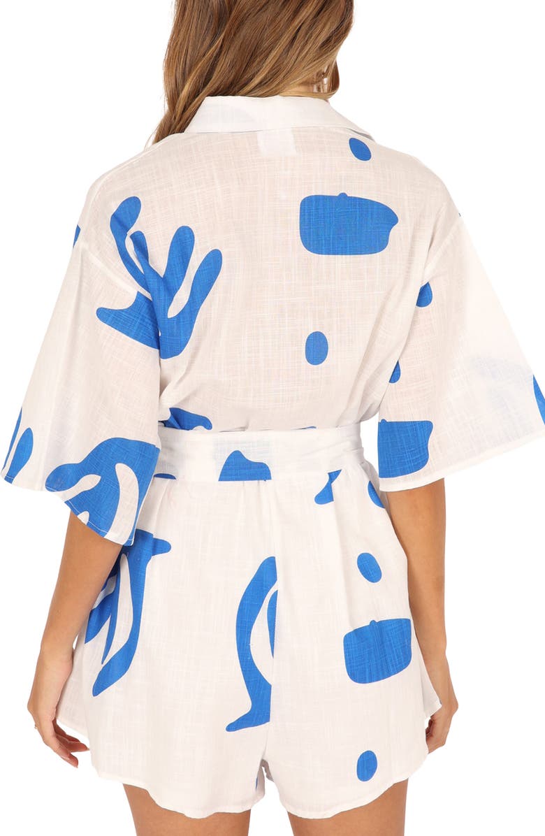 Petal & Pup Kellie Cotton Romper, Alternate, color, White/ Blue