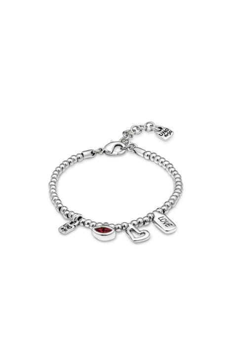 Sterling silver-plated beaded bracelet with charms