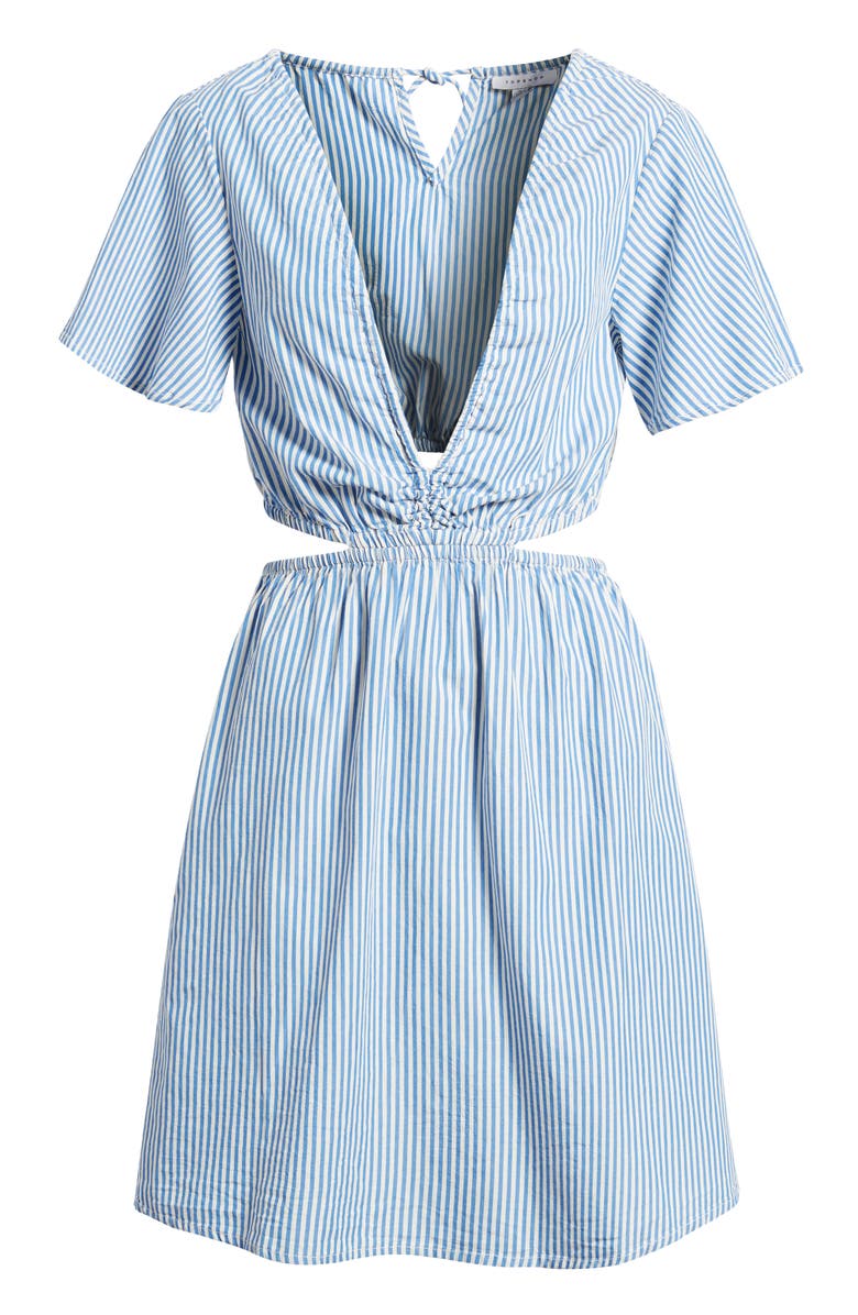 Topshop Stripe Cutout Cotton Dress, Alternate, color, Blue