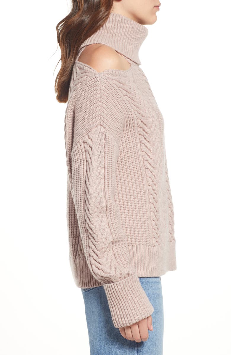 PAIGE Lorilee Cold Shoulder Wool Blend Turtleneck Sweater, Alternate, color, Wildrose