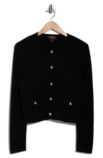Bruno Magli Merino Wool Crop Cardigan In Silver