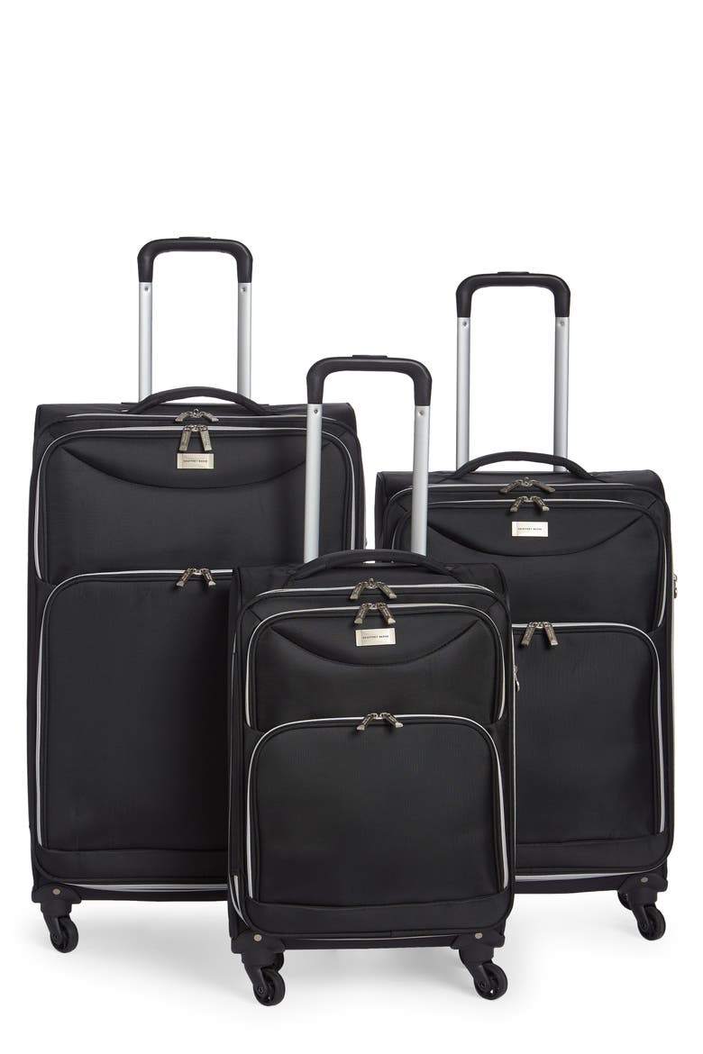 3-Piece Ultra Lightweight Wheeled Luggage Set, Main, color, BLACK