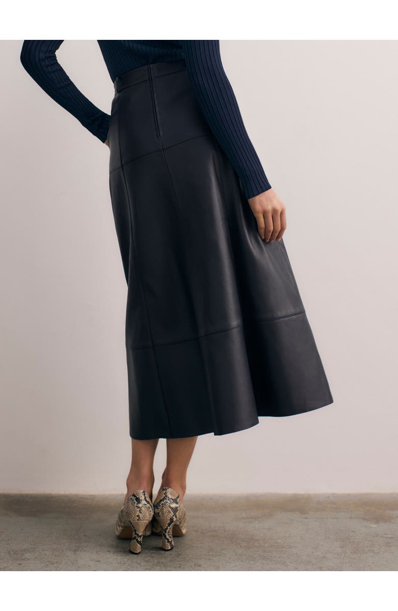 The Fold Andalo Leather Skirt, Alternate, color, Navy