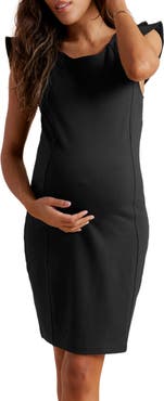 A PEA IN THE POD Tiered Ruffle Sleeve Ponte Knit Sheath Maternity Dress