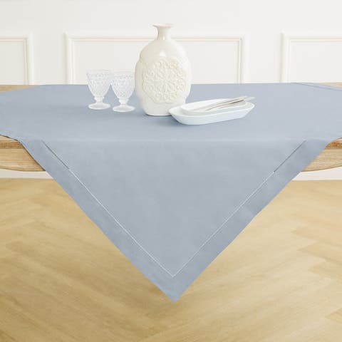 Linen Table Throw - Classic Hemstitch, 52" x 52" Inch, 52" x 52" Inch