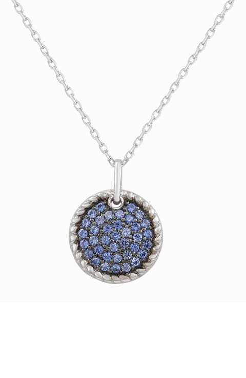 Sterling Silver Blue Sapphire Circle Pendant Necklace