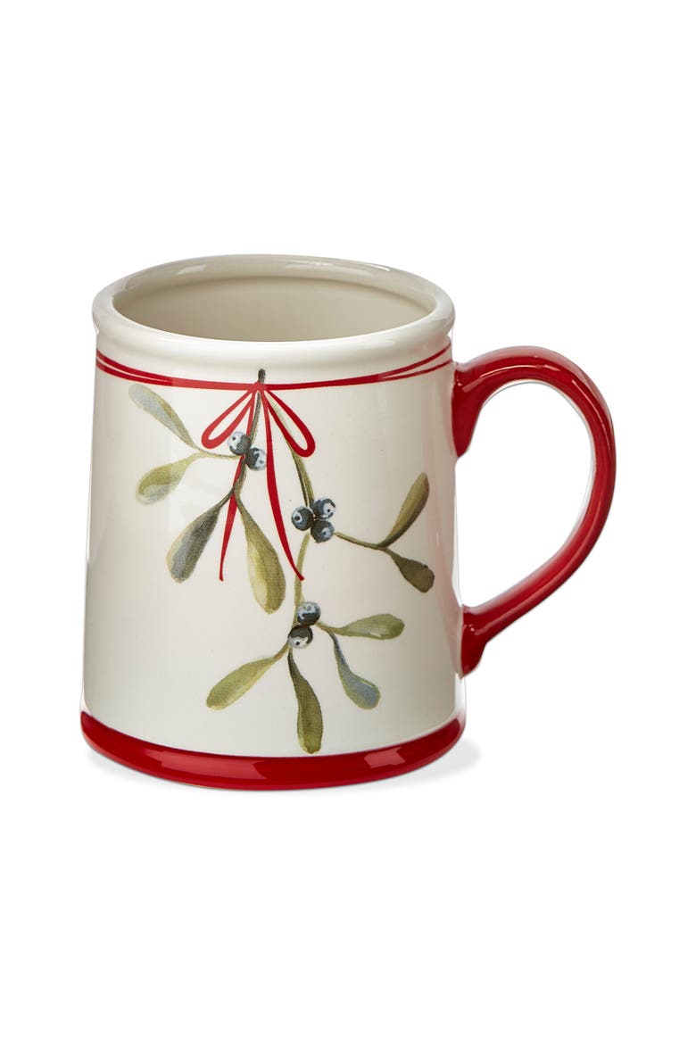 Kisses Under The Mistletoe Ceramic Mug Christmas Drinkware, Main, color, Red