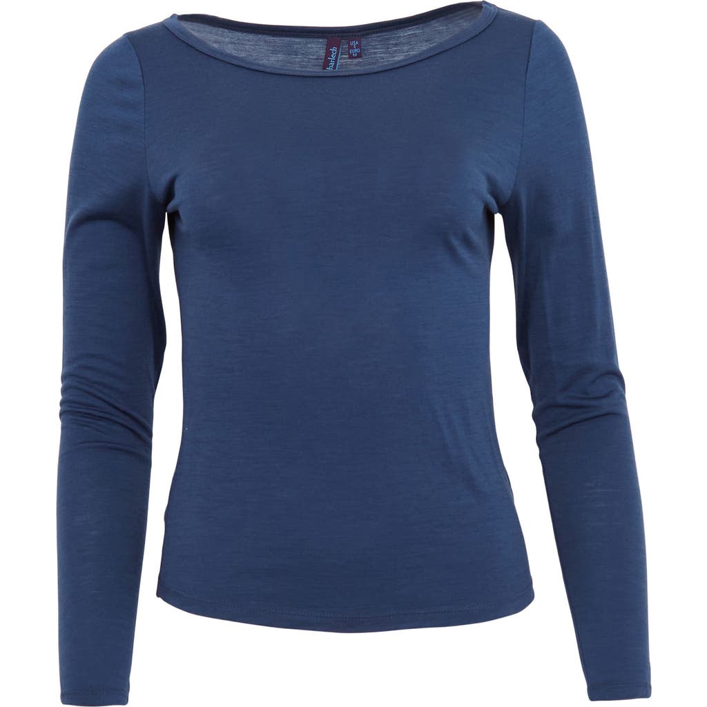 Lords Of Harlech Carly Merino Long Sleeve Boatneck Shirt In Blue