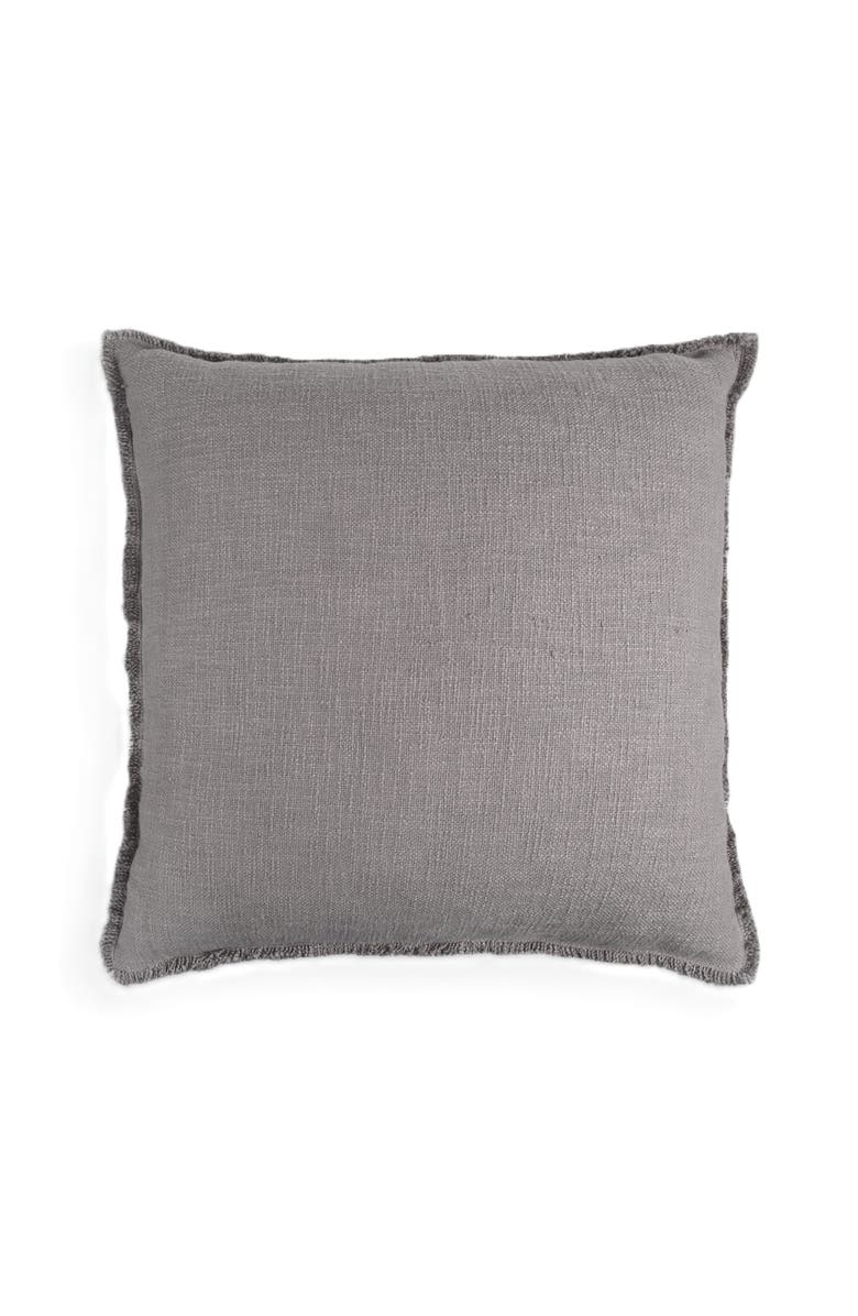 Naki & Ssam Organic Chic Solid Square Pillow Cover with Frayed Edges, Main, color, Shade Gray
