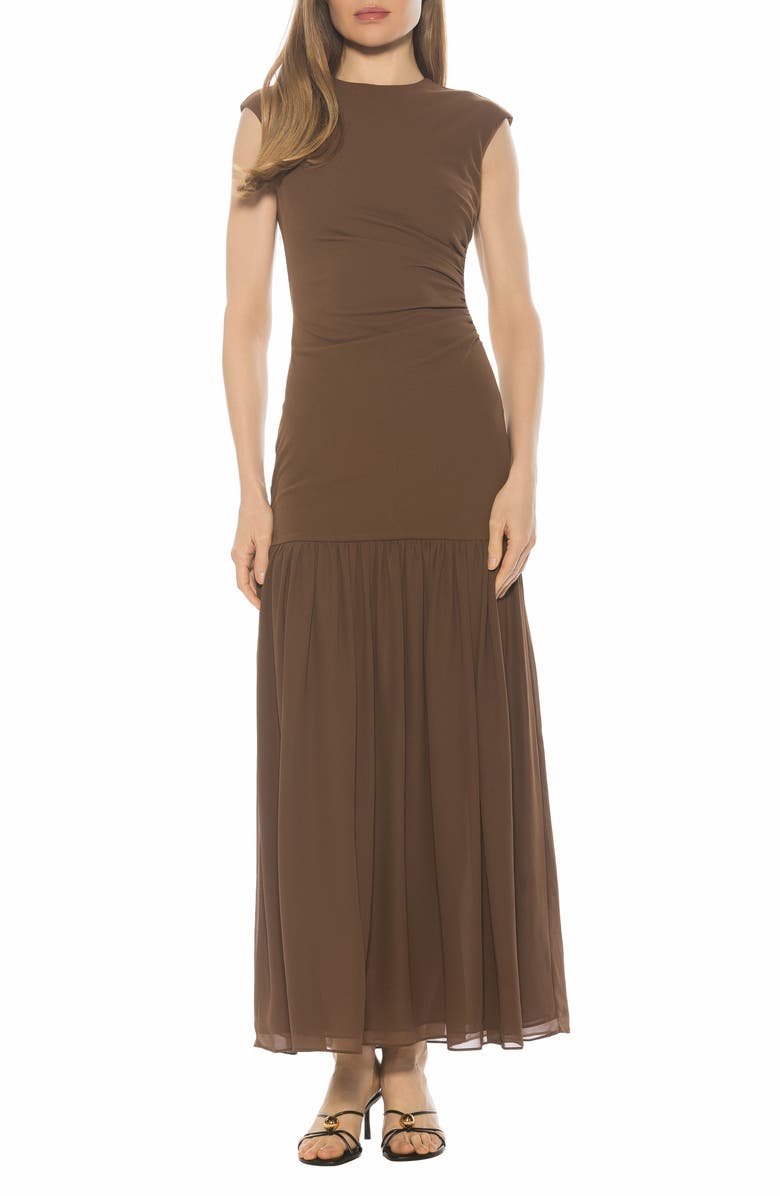 Alexia Admor Caelen Cap Sleeve Drop Waist Maxi Dress, Main, color, Brown