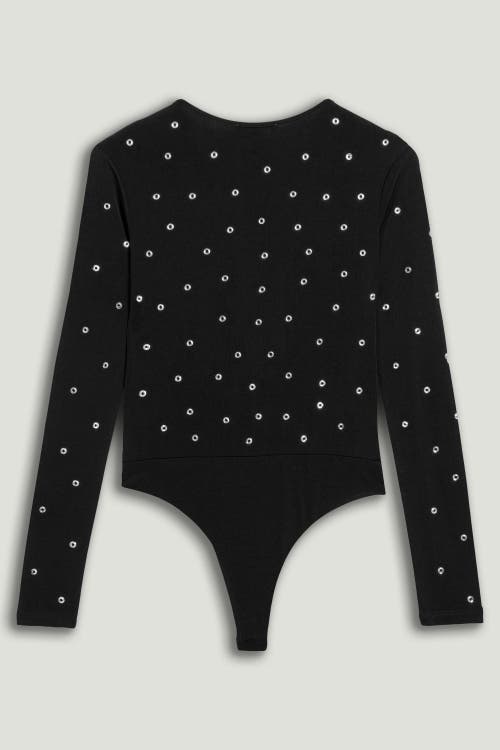 Nocturne Embellished V-neck Long-sleeve Bodysuit In Black