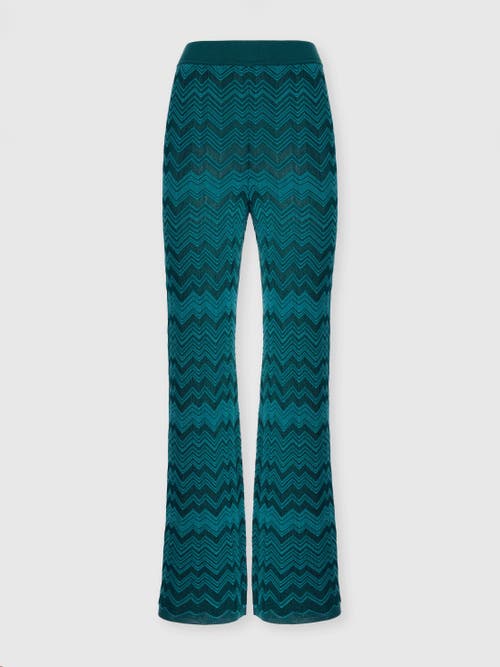 Missoni Straight Long Pants In Chevron Pattern In Green