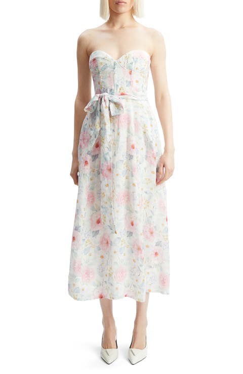 Floral Strapless Midi Dress