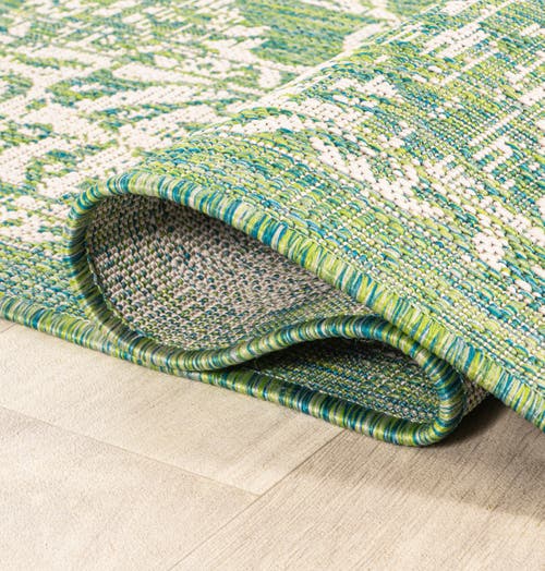 Jonathan Y Tela Bohemian Textured Weave Floral Indoor/outdoor Round Area Rug In Ivory/green