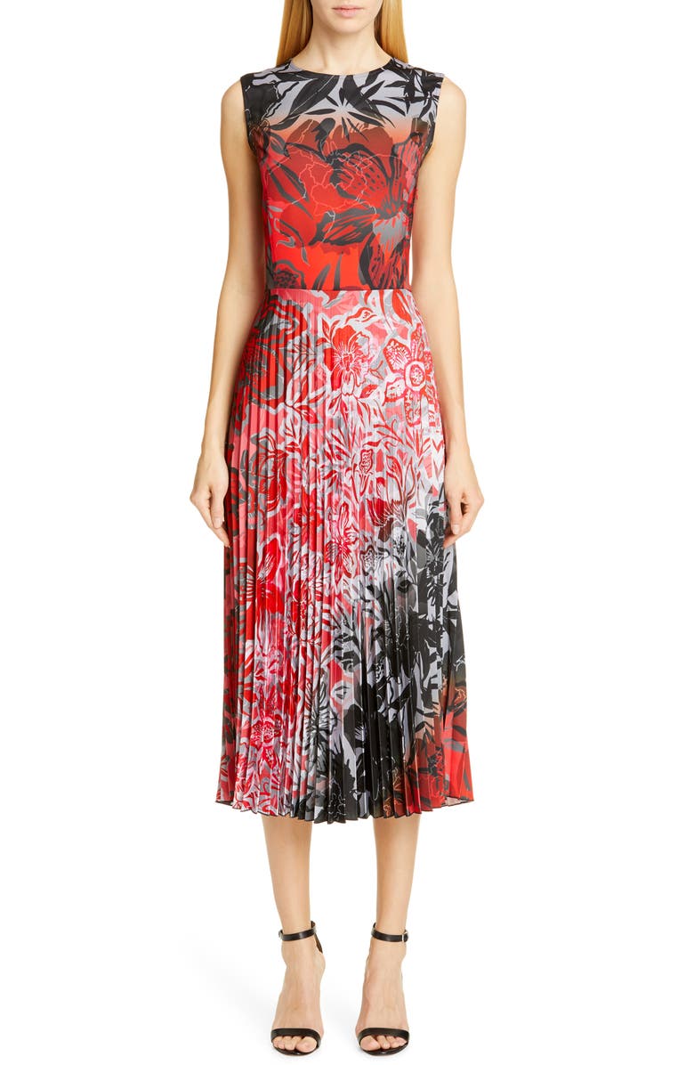 Fuzzi Dégradé Floral Pleated Midi Dress, Main, color, 
