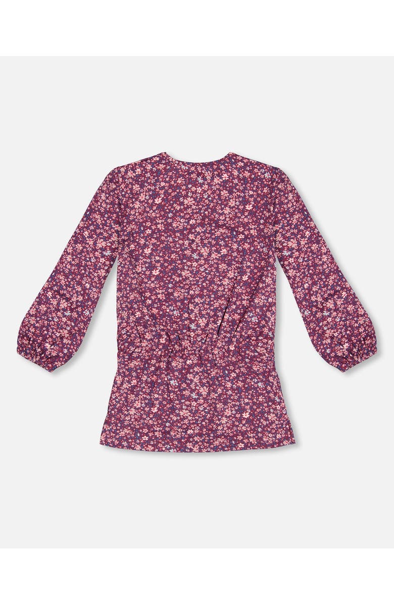 Deux par Deux Little Girl's Elastic Waist Tunic Burgundy Printed Little Flowers, Alternate, color, 