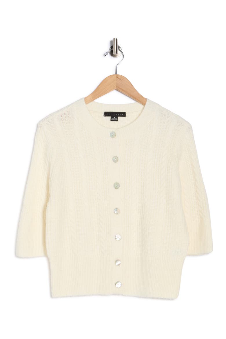 Short Sleeve Cable Stitch Cardigan, Alternate, color, SCONE WHITE