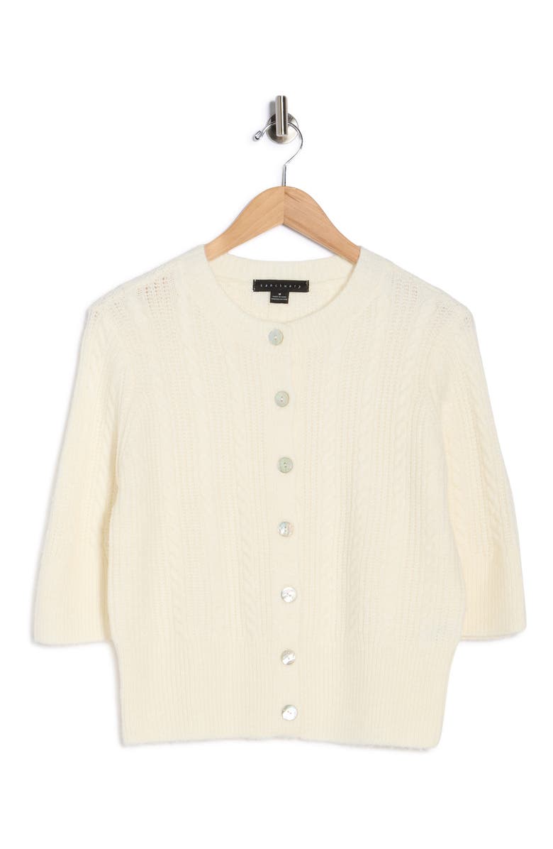 Sanctuary Short Sleeve Cable Stitch Cardigan, Alternate, color, Scone White