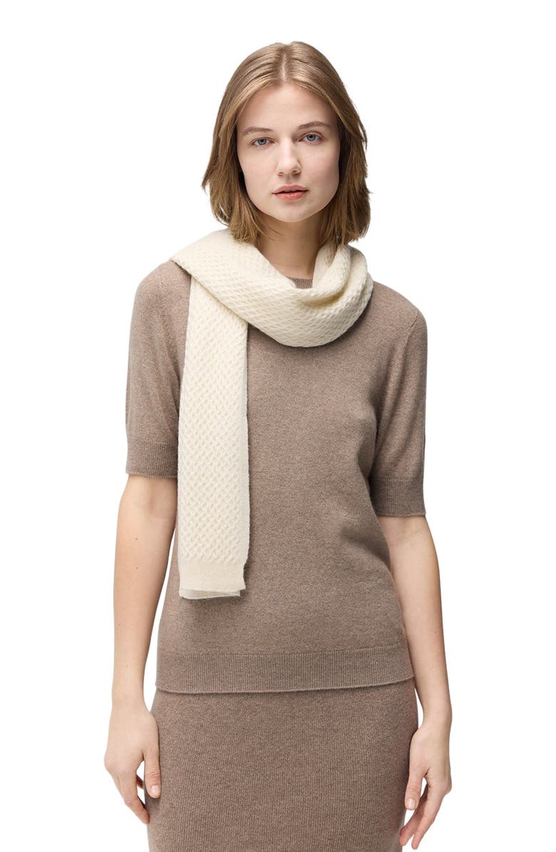 GOBI Mongolian Cashmere Textured Cashmere Scarf, Main, color, Off White