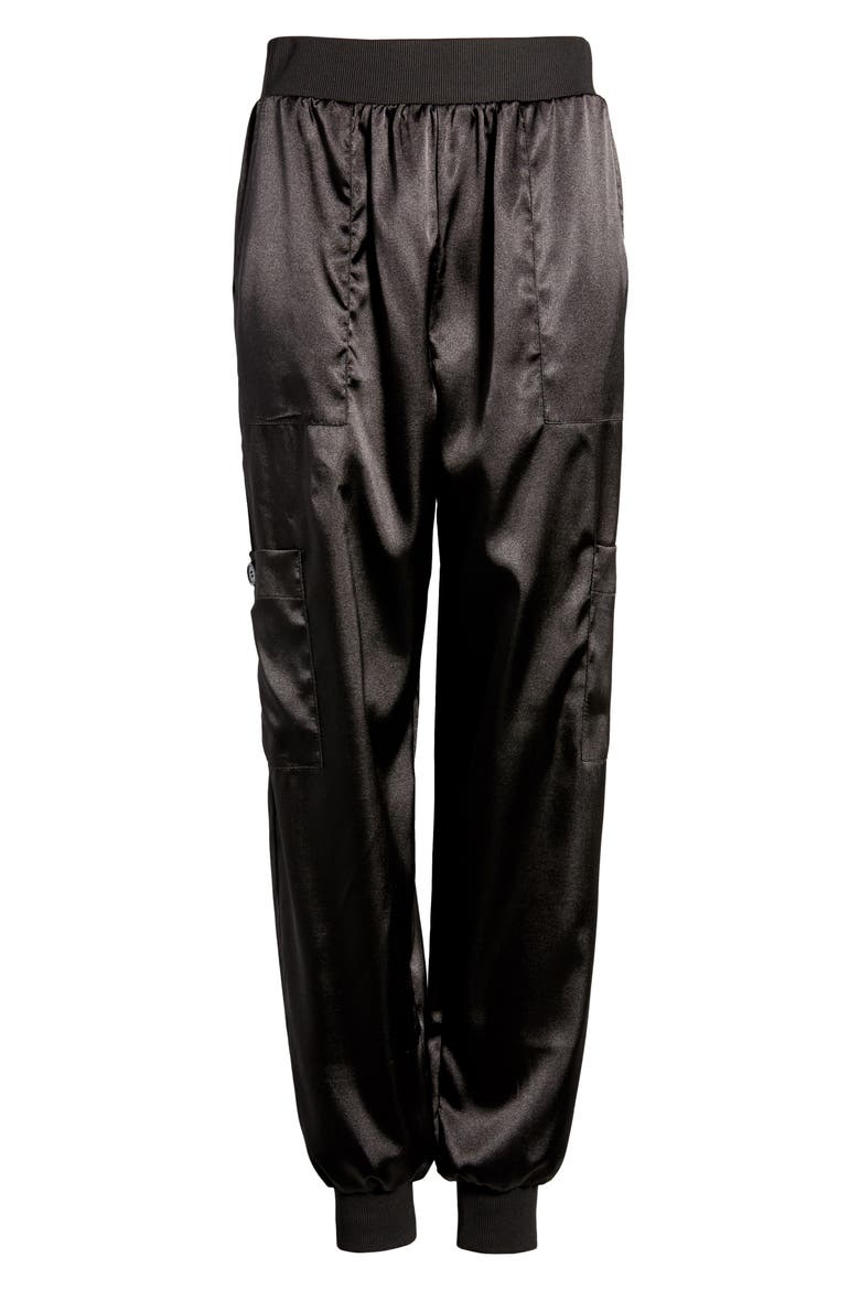 Satin Cargo Joggers, Alternate, color, BLACK