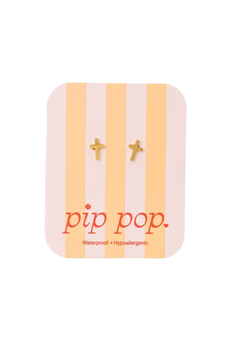 Kids' Cross Hypoallergenic Flatback Stud Earrings, Alternate, color, Gold
