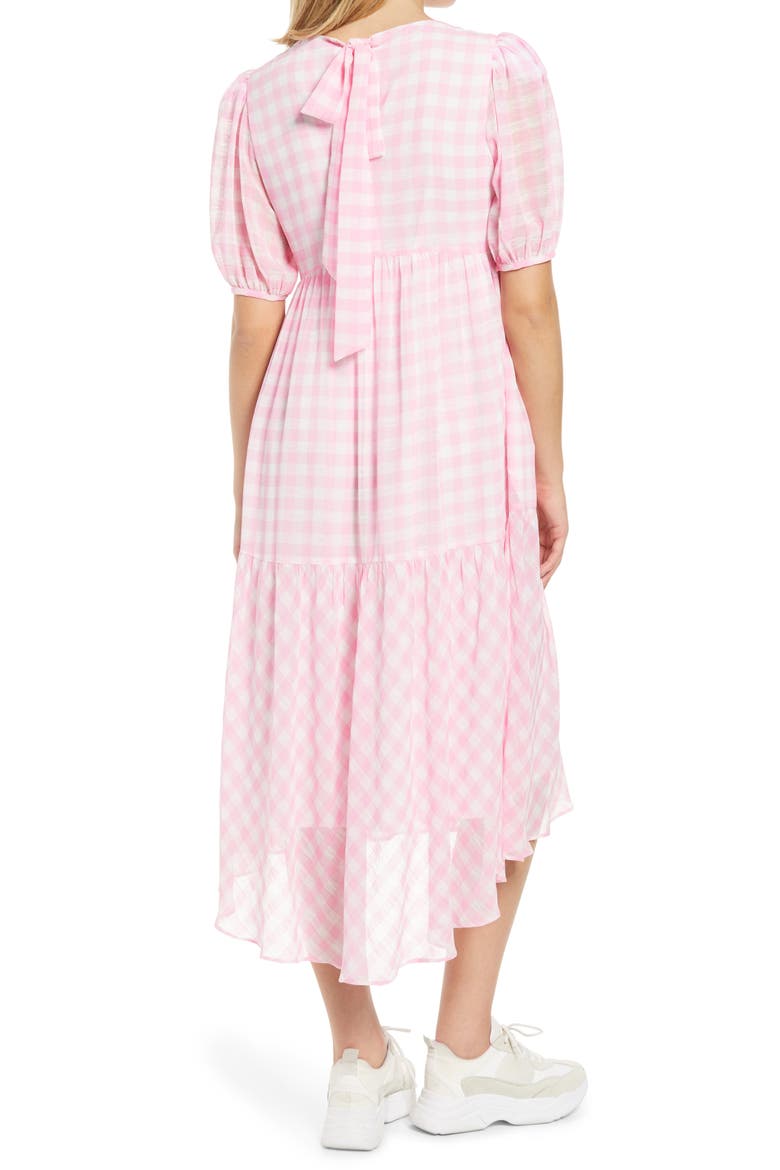 Gingham Print Midi Dress, Alternate, color, PINK