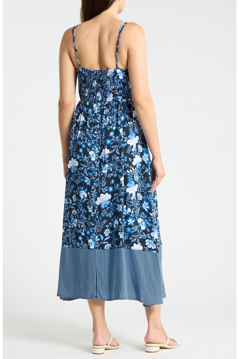 Floral Strappy Challis Midi Dress, Alternate, color, NAVY COTTAGE FLORAL