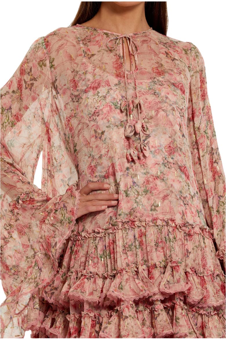 Women's Floral Long Sleeve Ruffle Viscose Mini Dress, Alternate, color, Pink Multi