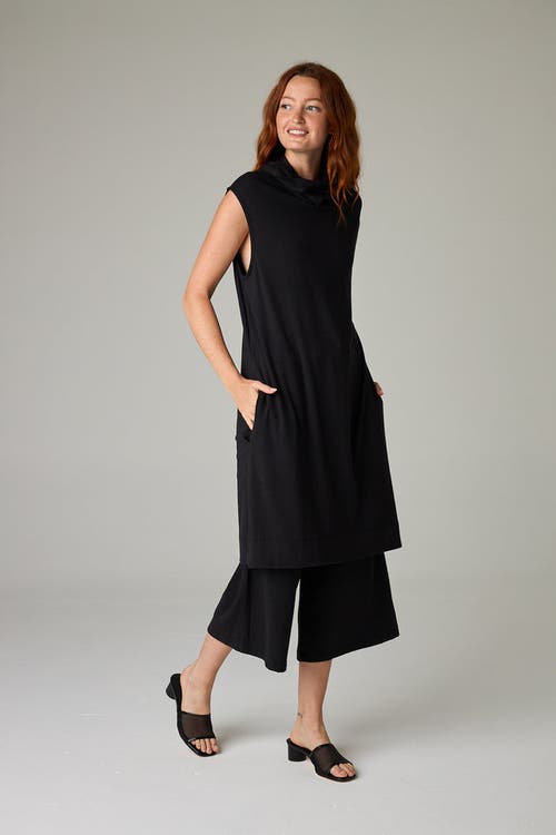 Eavolu Kakadu Eco-luxe Rib Sleeveless Funnel Neck Tunic/dress In Black