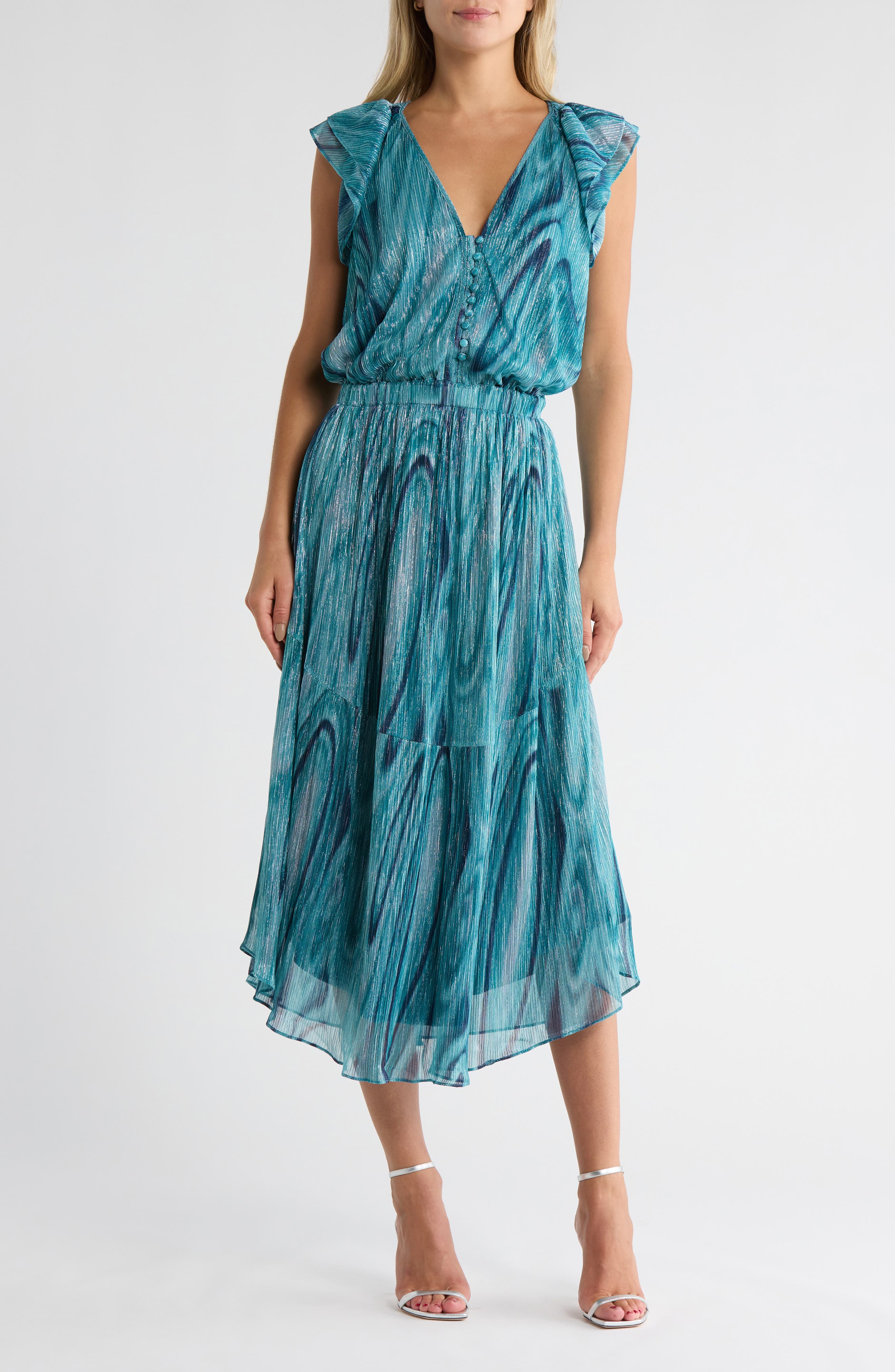Ramy Brook Liona V-Neck Ruffle Sleeve Dress