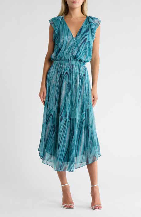 Ramy Brook Liona V-Neck Ruffle Sleeve Dress