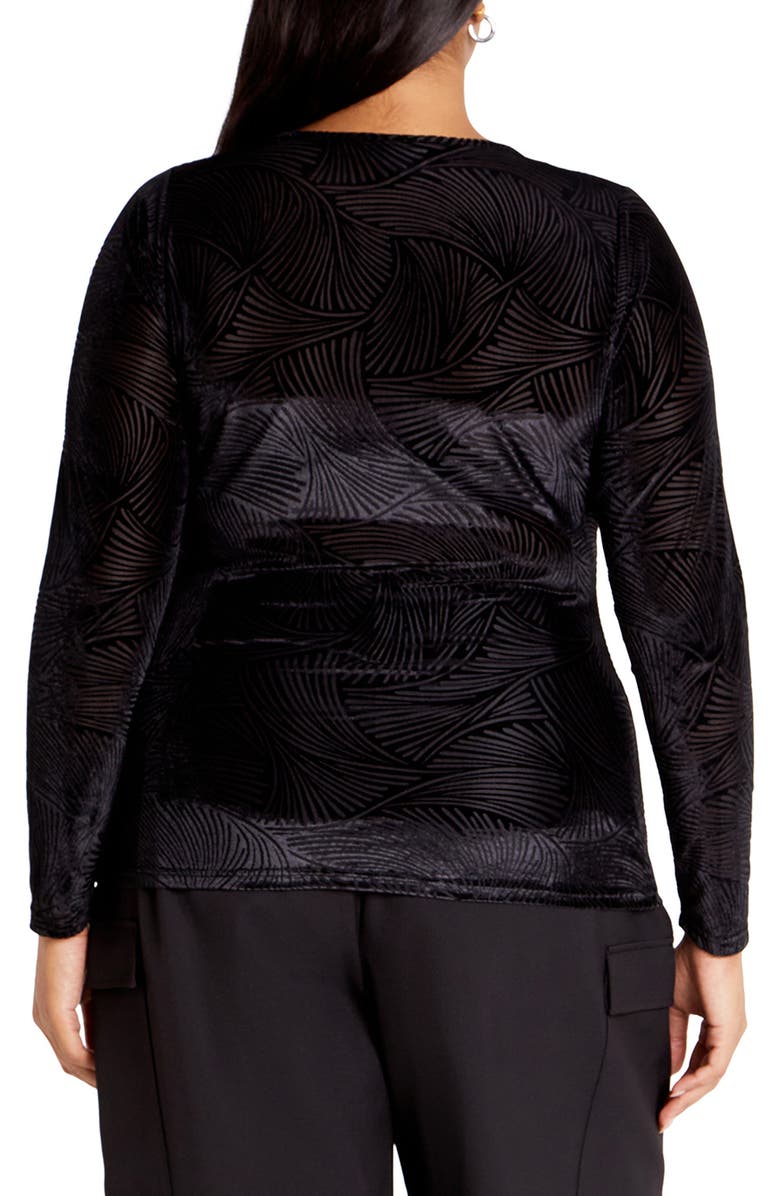 City Chic Sienna Abstract Zebra Print Long Sleeve Top, Alternate, color, Black