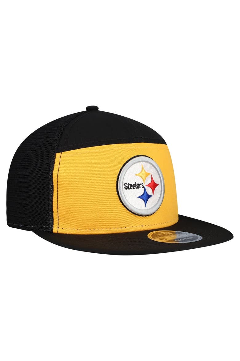 Men's New Era Gold/Black Pittsburgh Steelers Outdoor Split Panel 9FIFTY Snapback Hat, Alternate, color, Gold