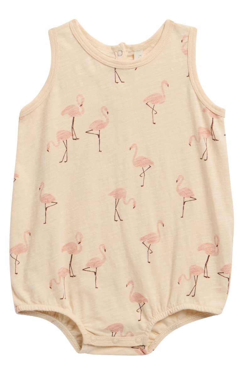 Rylee + Cru Flamingo Print Cotton Bubble Bodysuit, Main, color, Shell
