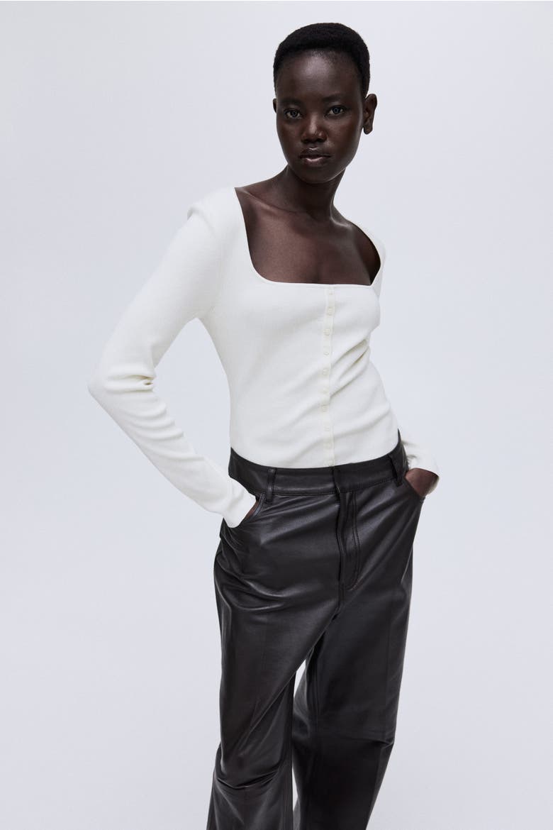 Square-neck Top, Main, color, Cream
