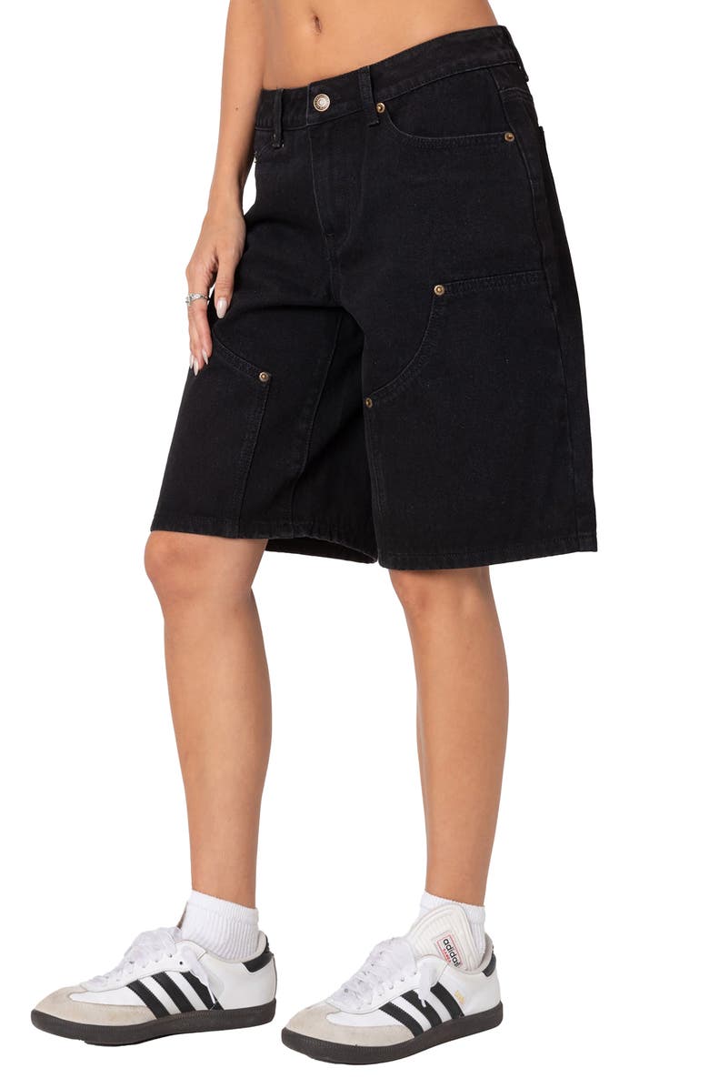 EDIKTED Jacqui Low Rise Denim Bermuda Shorts, Alternate, color, Black
