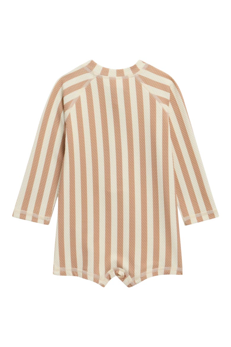 Stripe Long Sleeve UPF 50+ One-Piece Rashguard Swimsuit, Alternate, color, LATTE