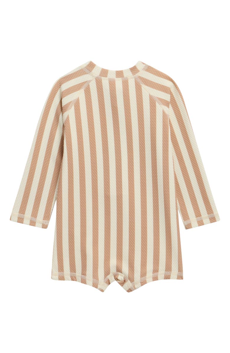 QUINCY MAE Stripe Long Sleeve UPF 50+ One-Piece Rashguard Swimsuit, Alternate, color, Latte
