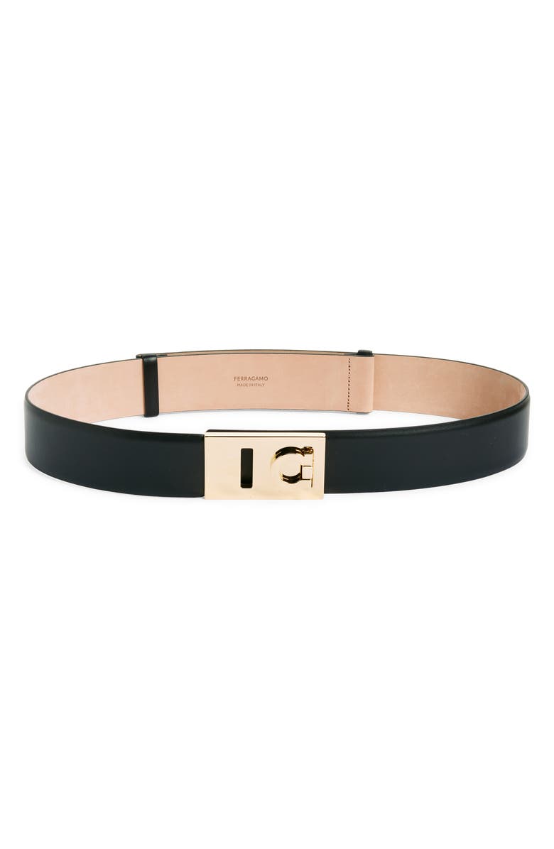 FERRAGAMO Hug Expandable Leather Belt, Main, color, Nero/ Naturale