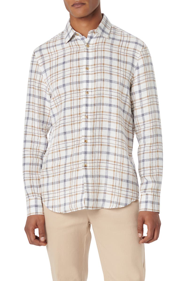 Julian Shaped Fit Plaid Linen Button-Up Shirt