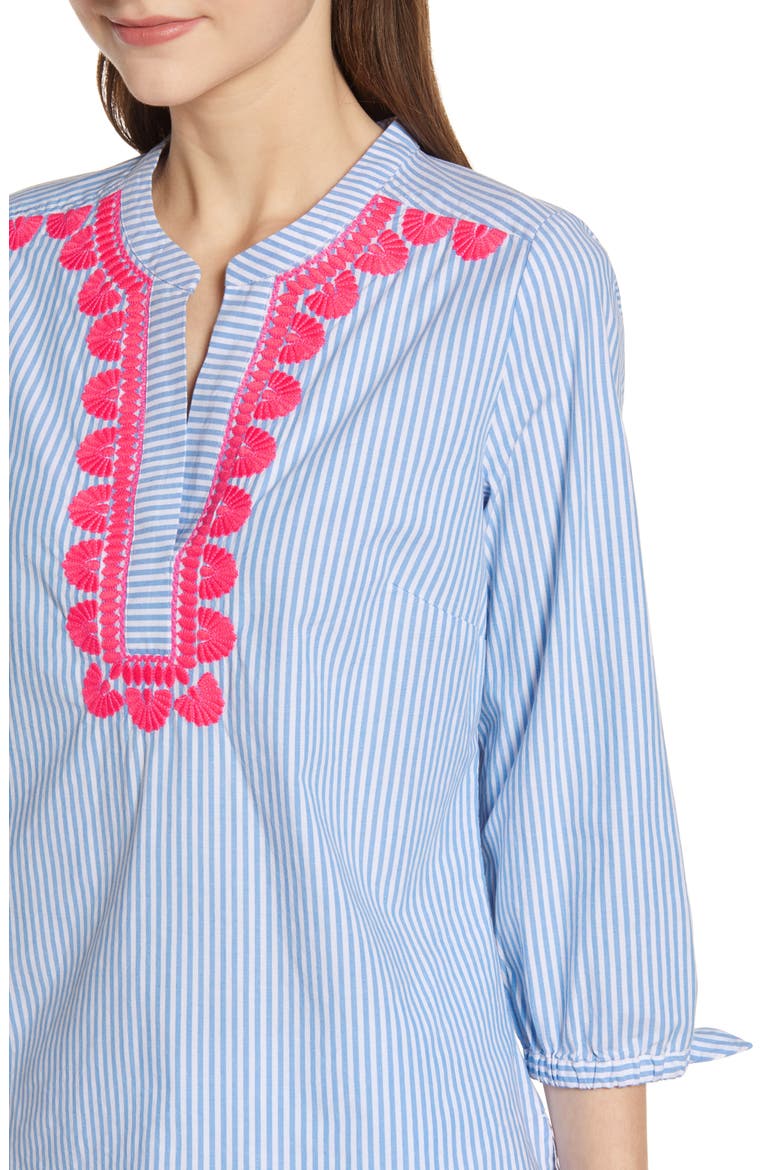 Savannah Stripe Embroidered Top, Alternate, color, CORNFLOWER