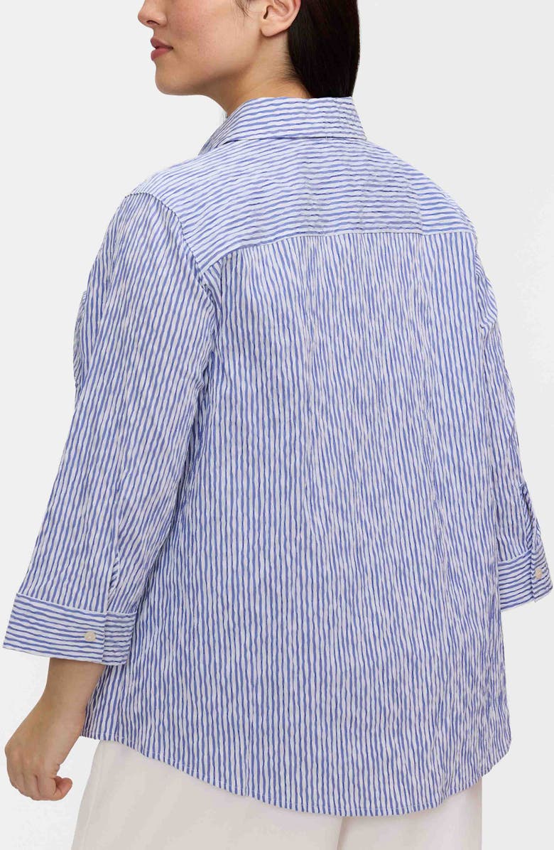 Foxcroft Hampton Stripe Three-Quarter Sleeve Button-Up Shirt, Alternate, color, 