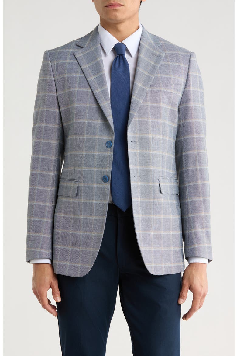 Slim Fit Tonal Windowpane Plaid Blazer, Main, color, BLUE