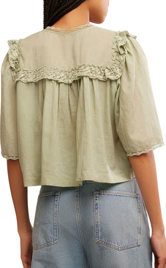 Luna Ruffle Semisheer Cotton Blend Top