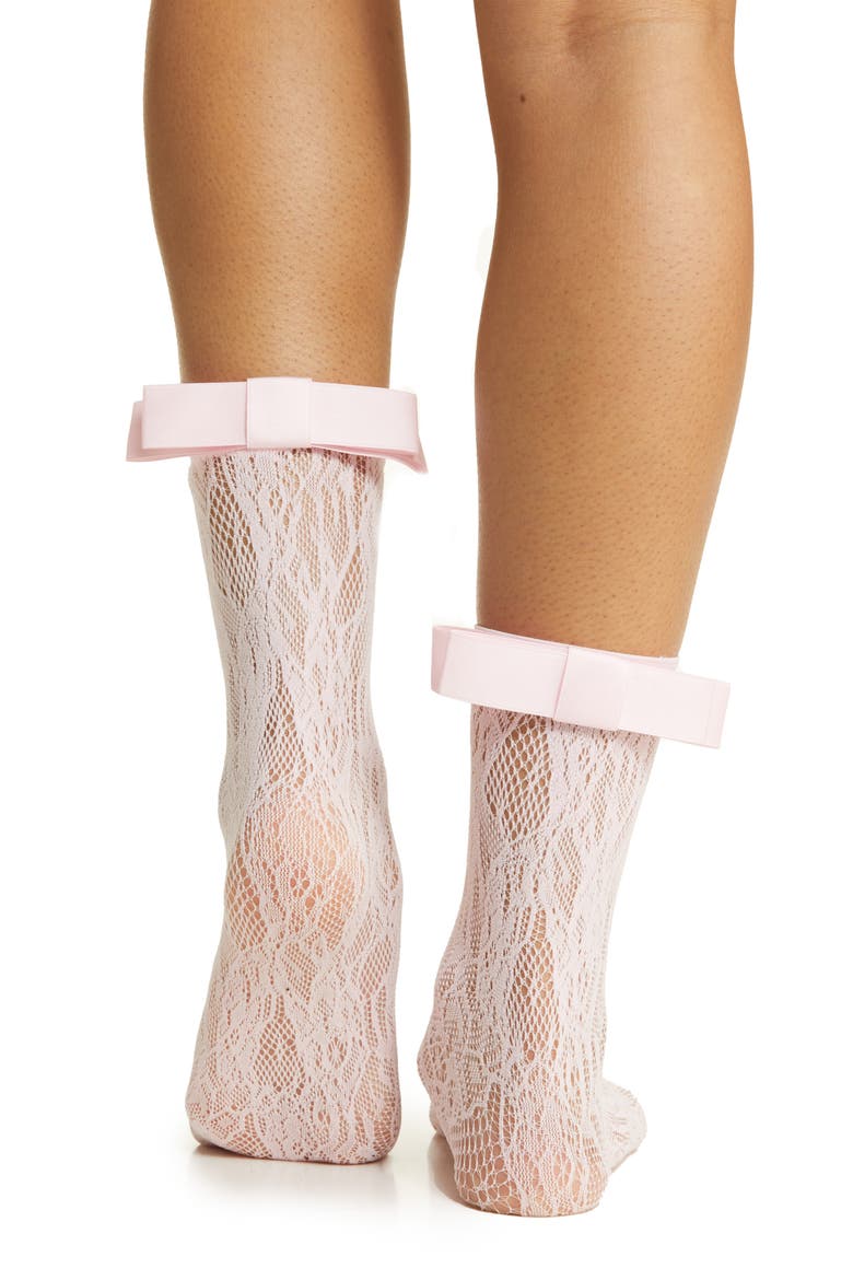 Coco Bow Lace Crew Socks, Alternate, color, PINK