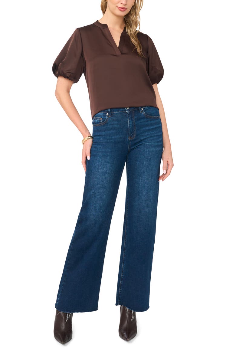 Puff Sleeve Satin Top, Alternate, color, CHOCOLATE