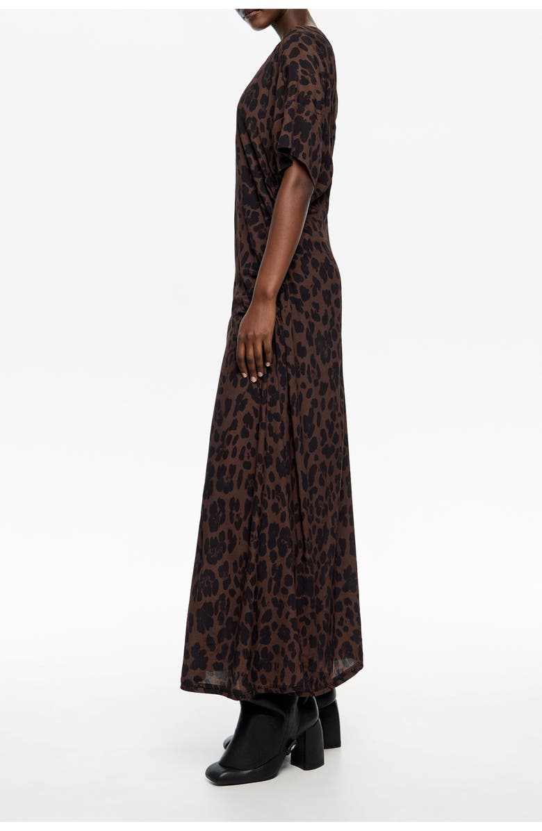 Bimba y Lola Gathered Short Sleeve Dress, Alternate, color, Leopard Big Dark Brown