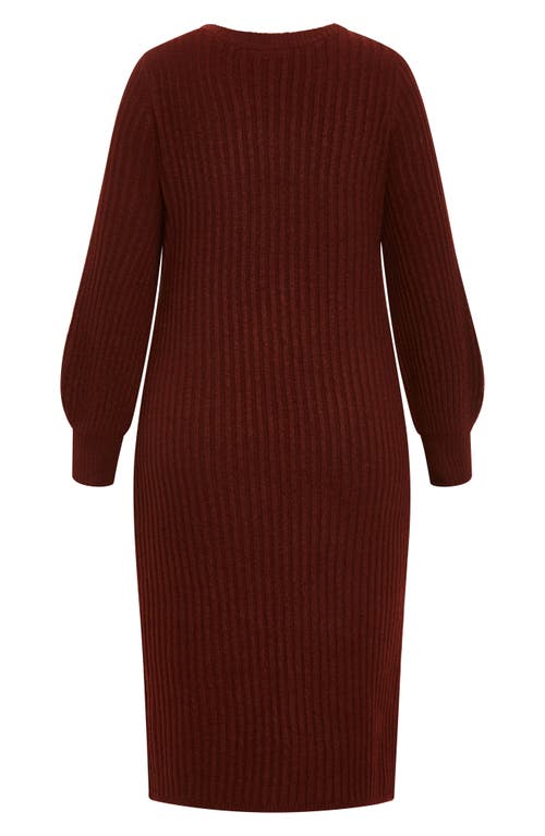 City Chic Saskia Long Sleeve Rib Sweater Dress In Merlot