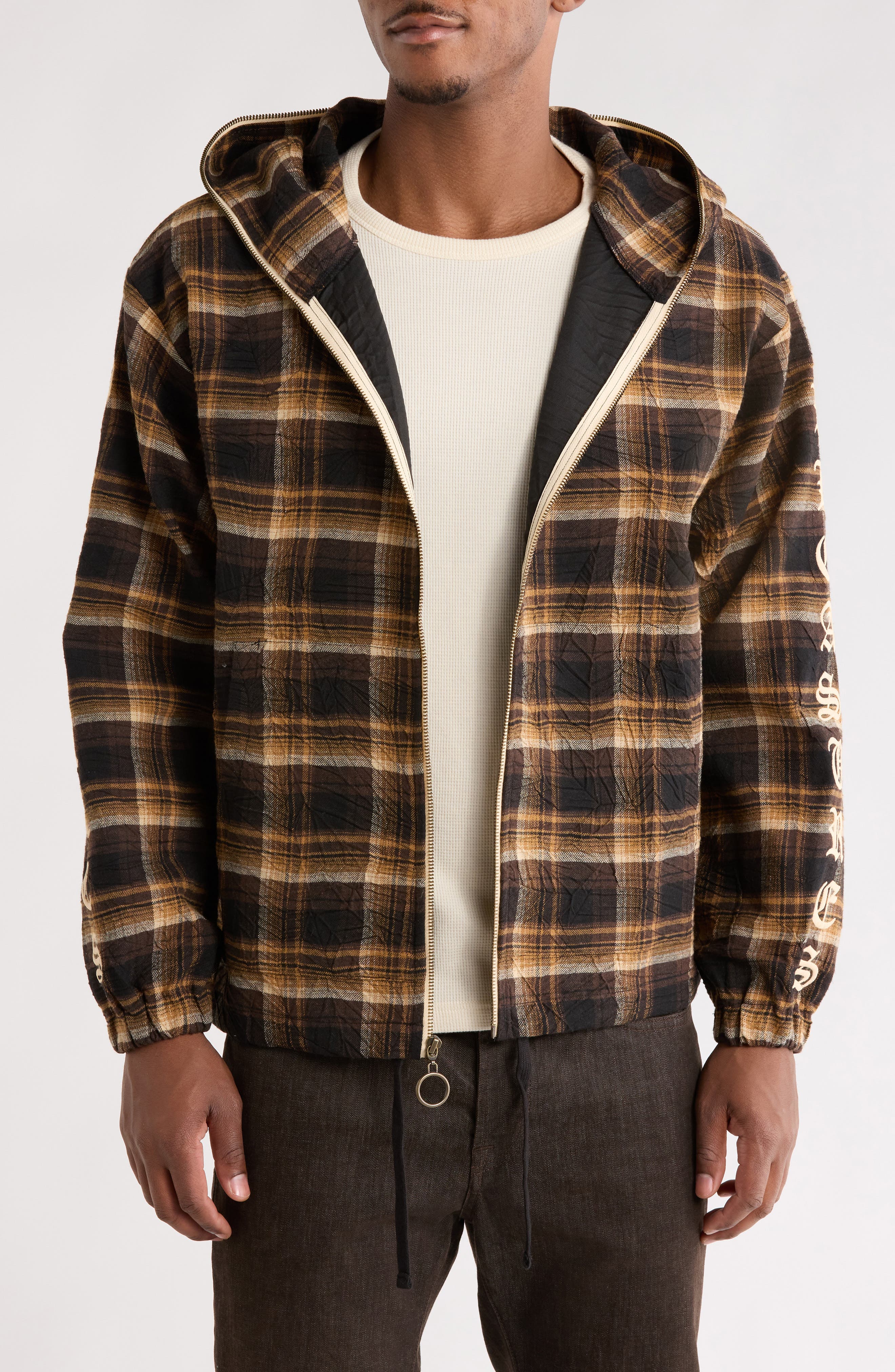 PLEASURES Groove Plaid Zip Poncho Hoodie